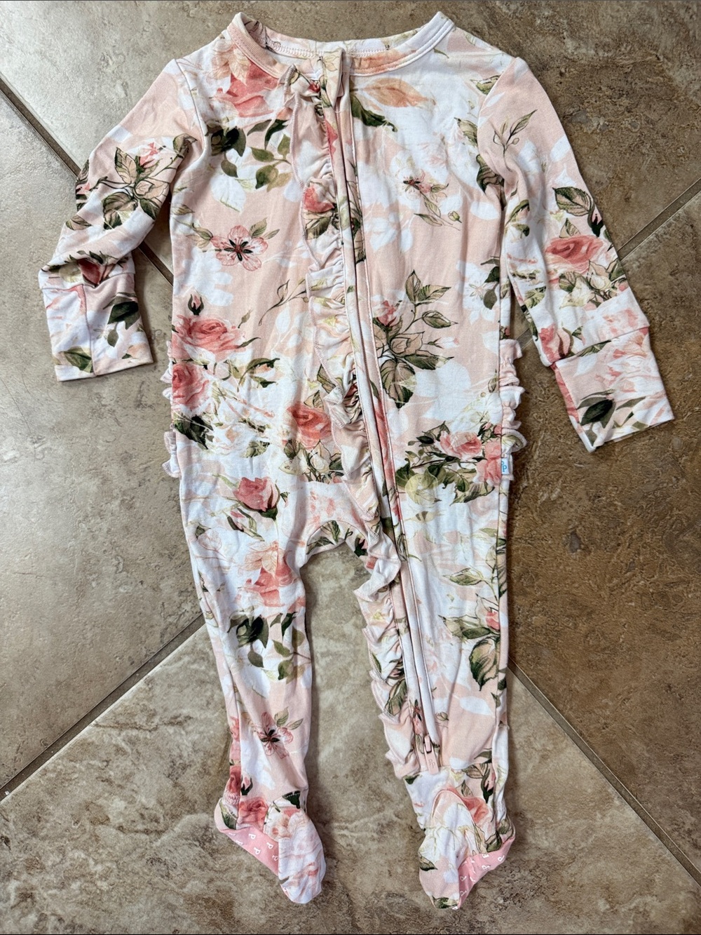 Posh Peanut Baby Girl Pink Floral Footed One-Piece